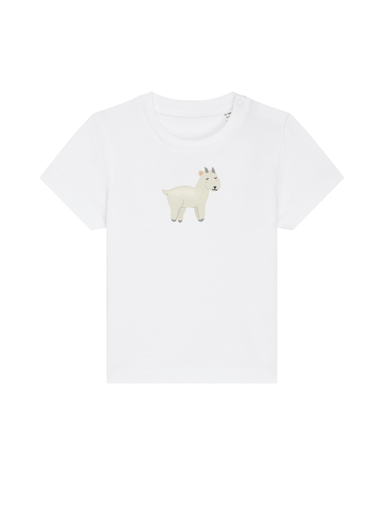 Bio-Kleinkind T-Shirt 'Ziege' - personalisierbar Farbe: Weiß Vorderansicht