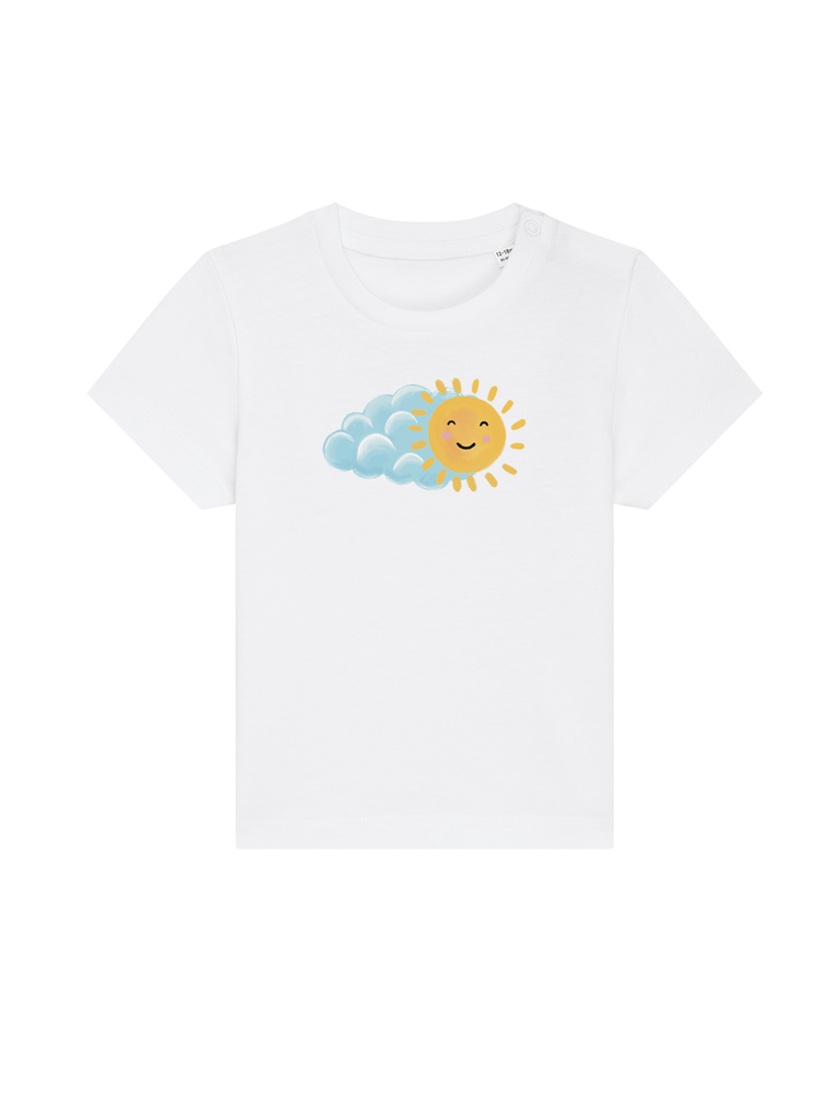Bio-Kleinkind T-Shirt 'Sonne' - personalisierbar Farbe: Weiß Vorderansicht