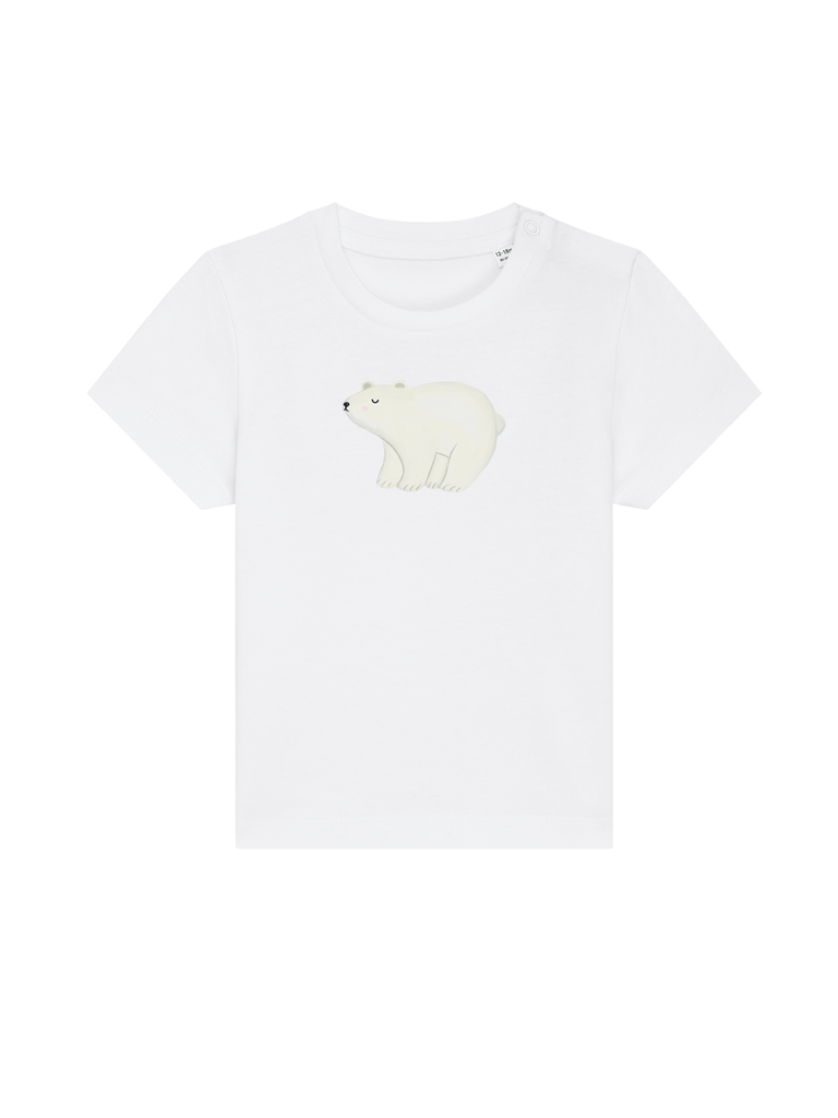 Personalisierbares Bio-T-Shirt für Kleinkinder mit Eisbär-Motiv, ideal als Babygeschenk für Winterkinder.