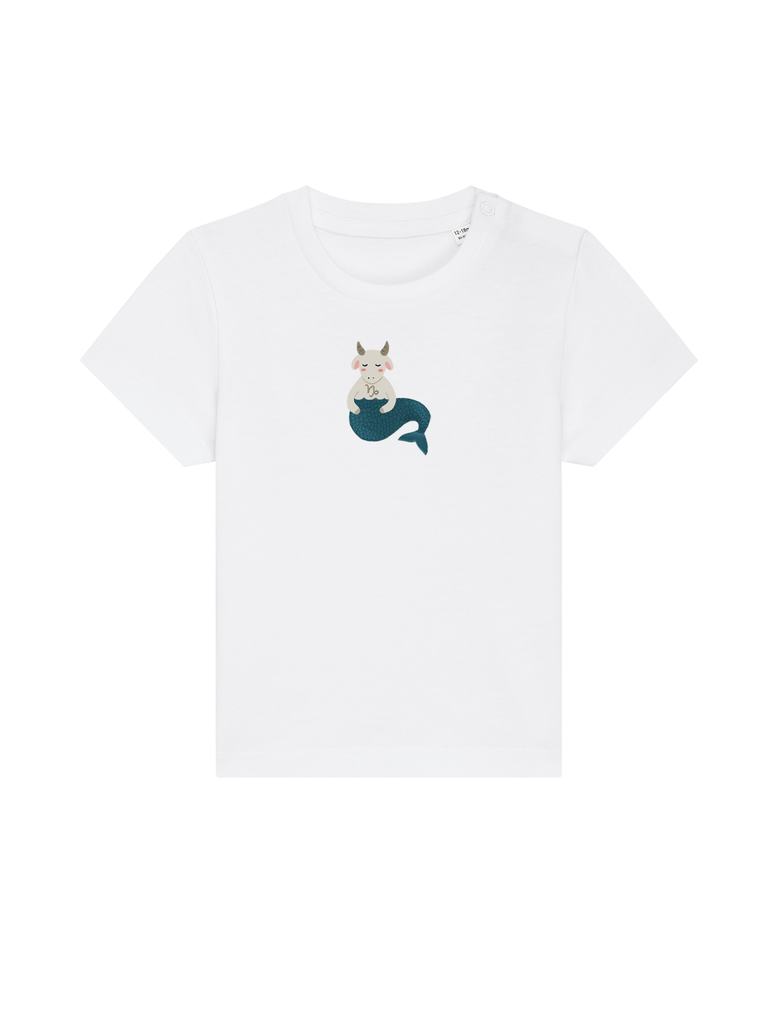 Bio-Kleinkind T-Shirt 'Sternzeichen Steinbock' - personalisierbar Farbe: Weiß Vorderansicht