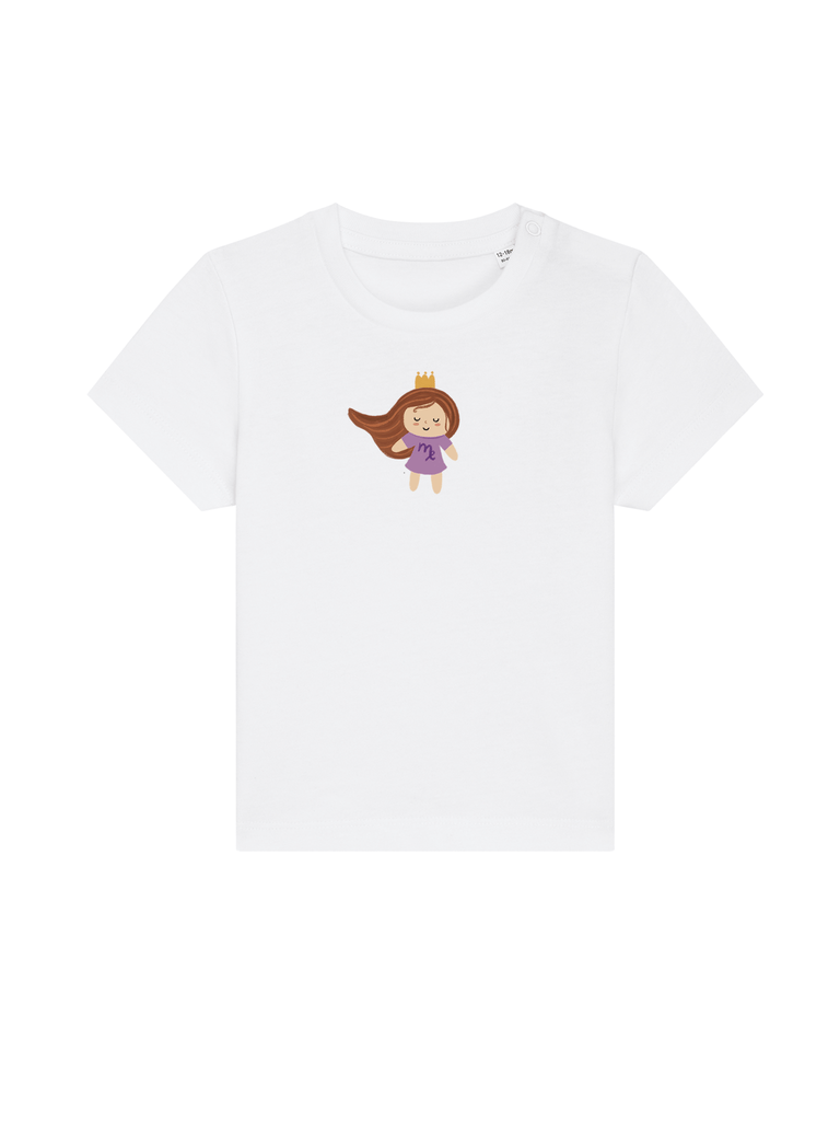 Bio-Kleinkind T-Shirt 'Sternzeichen Jungfrau' - personalisierbar Farbe: Weiß Vorderansicht