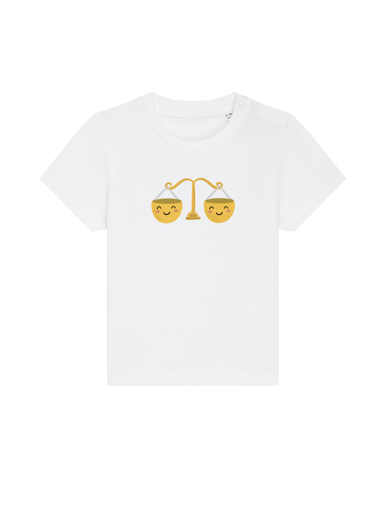 Bio-Kleinkind T-Shirt 'Sternzeichen Waage' - personalisierbar Farbe: Weiß Vorderansicht