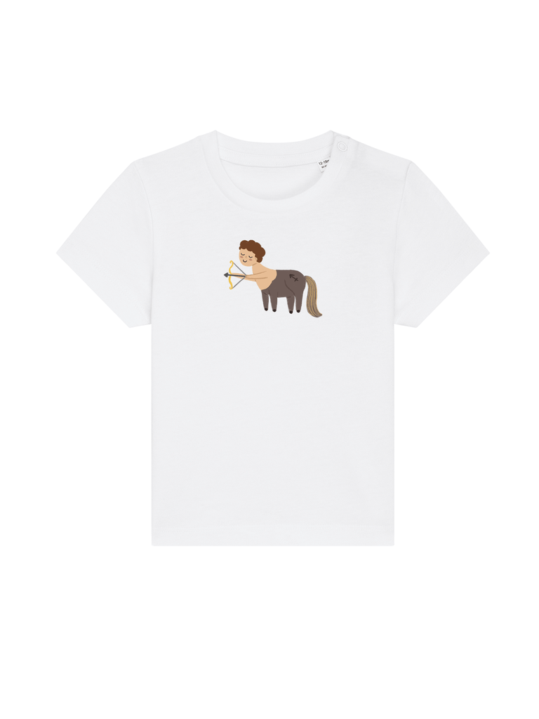 Bio-Kleinkind T-Shirt 'Sternzeichen Schütze' - personalisierbar Farbe: Weiß Vorderansicht