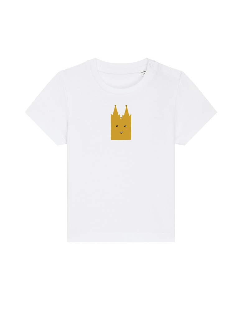 Personalisierbares Bio-T-Shirt für Babys mit lustigem Kölner Dom-Motiv, ideal für kleine Kölner.