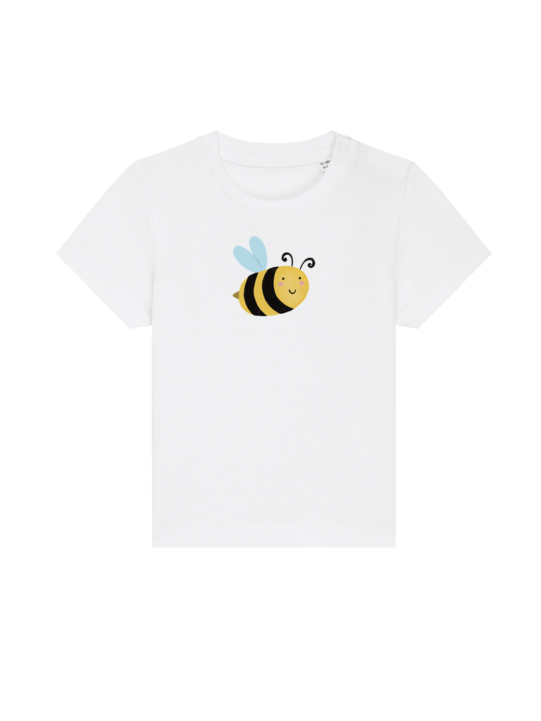 Personalisierbares Bio-T-Shirt (0–3 J.) 'Biene' mit lustiger Bienenillustration, ideal als Geschenk für den Kita-Start.