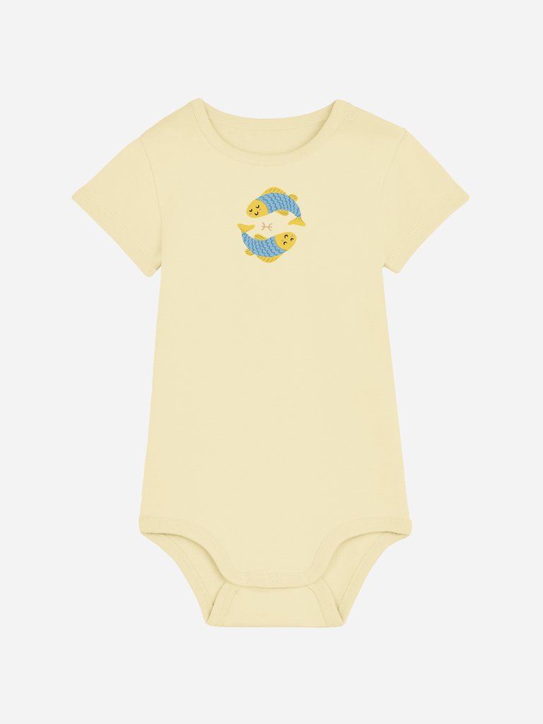 Bio-Baby Body 'Sternzeichen Fische' - personalisierbar Farbe: Gelb Bild 1