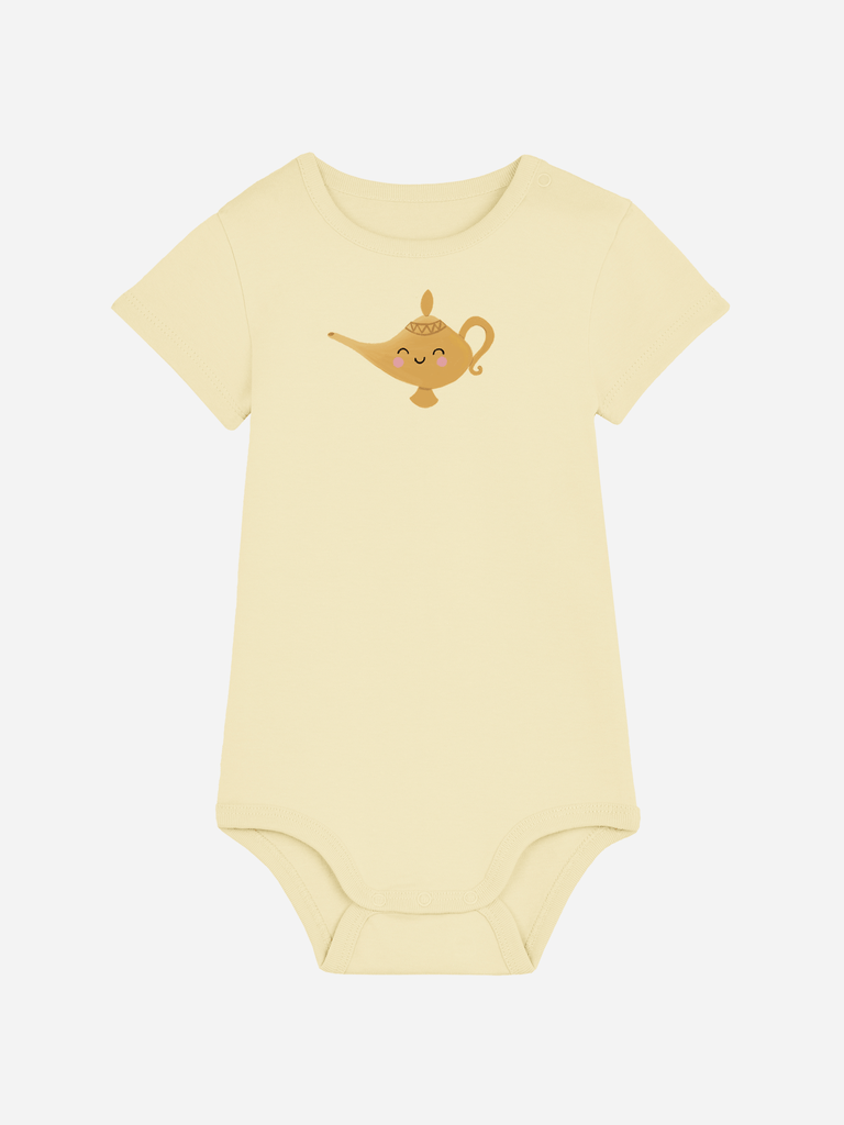 Personalisierter Baby-Body mit zauberhafter Wunderlampe für 0-2 Jahre, ideal als Geschenk zur Geburt.