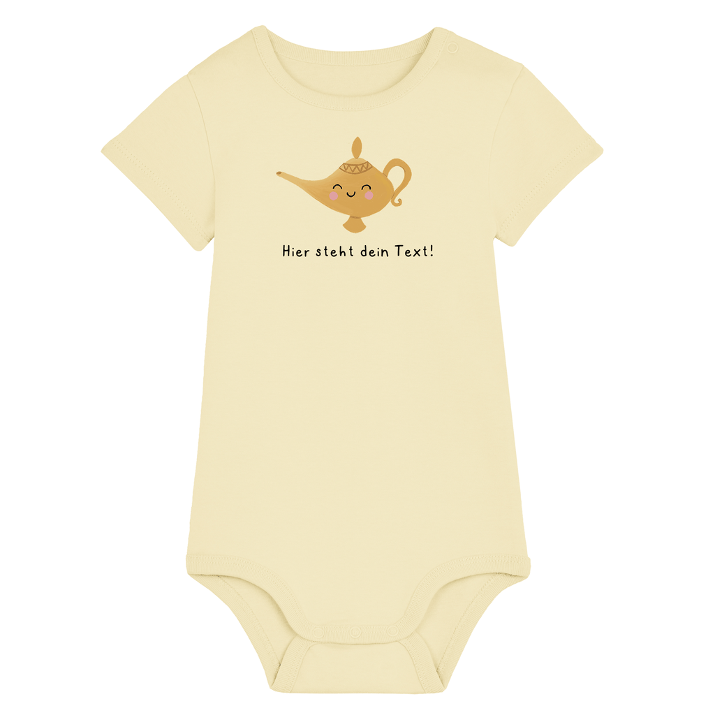 Personalisierbarer Bio-Baby Body Motiv 'Öllampe' – Geschenk zur Geburt, Taufe oder zum 1. Geburtstag 
