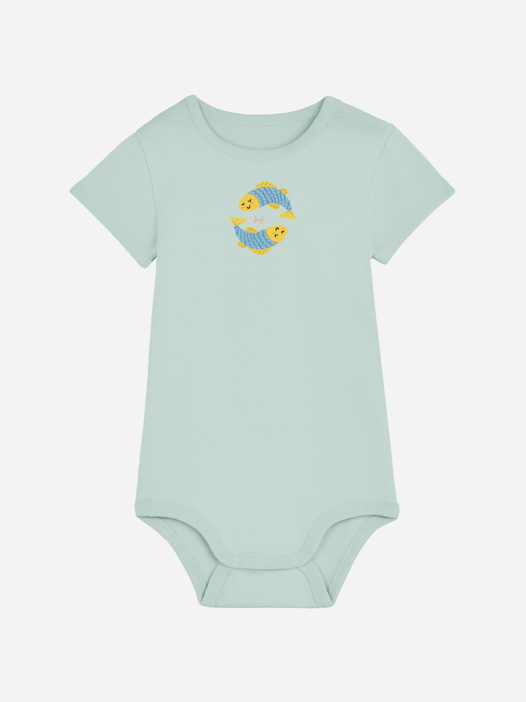Bio-Baby Body 'Sternzeichen Fische' - personalisierbar Farbe: Türkis Bild 1