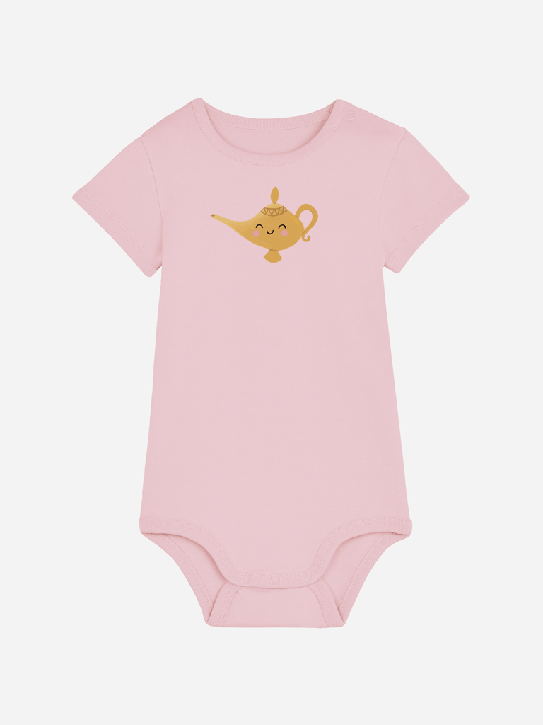 Personalisierter rosa Baby-Body mit goldener Wunderlampe für Jungen und Mädchen (0-2 J.)