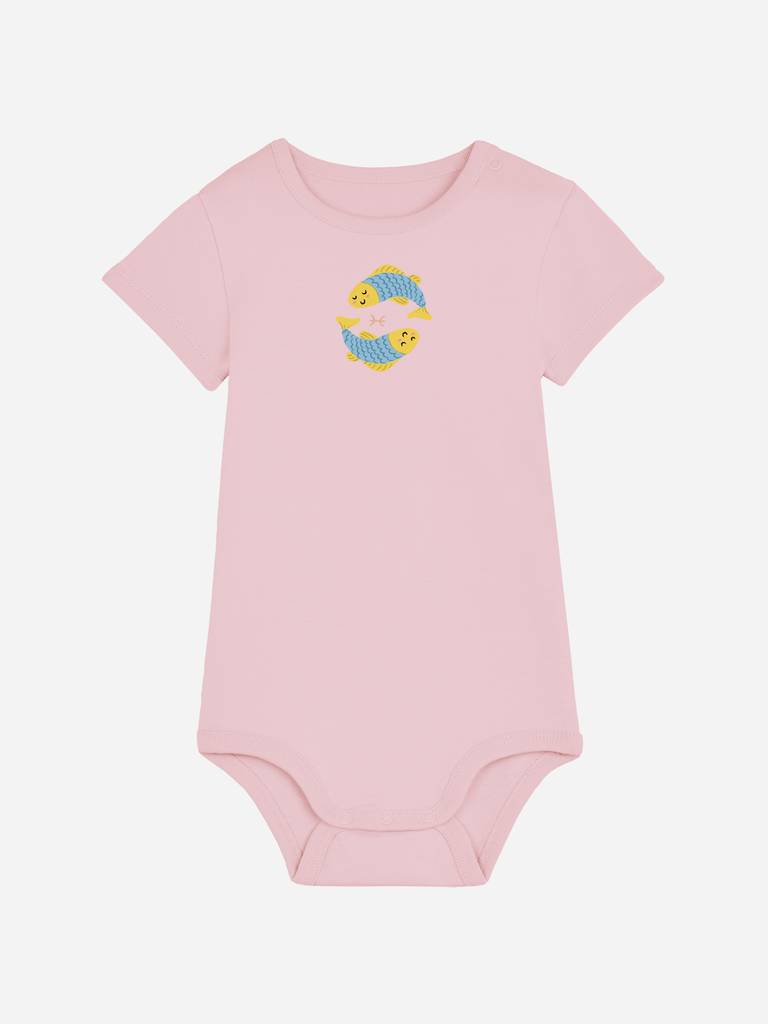 Bio-Baby Body 'Sternzeichen Fische' - personalisierbar Farbe: Rosa Bild 2