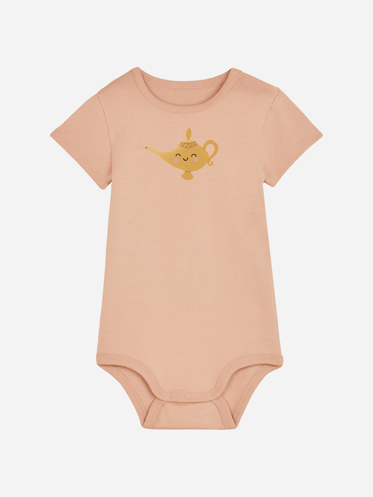 Personalisierter Baby-Body in Rosa mit magischer Wunderlampe für 0-2 Jahre, ideales Geschenk zur Geburt.