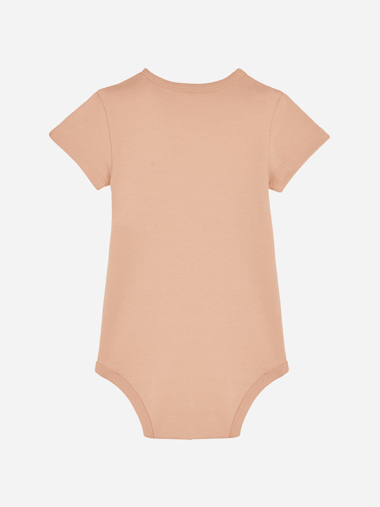 Rückansicht des personalisierten Baby-Bodys in zartem Beige für 0-2 Jahreskinder.