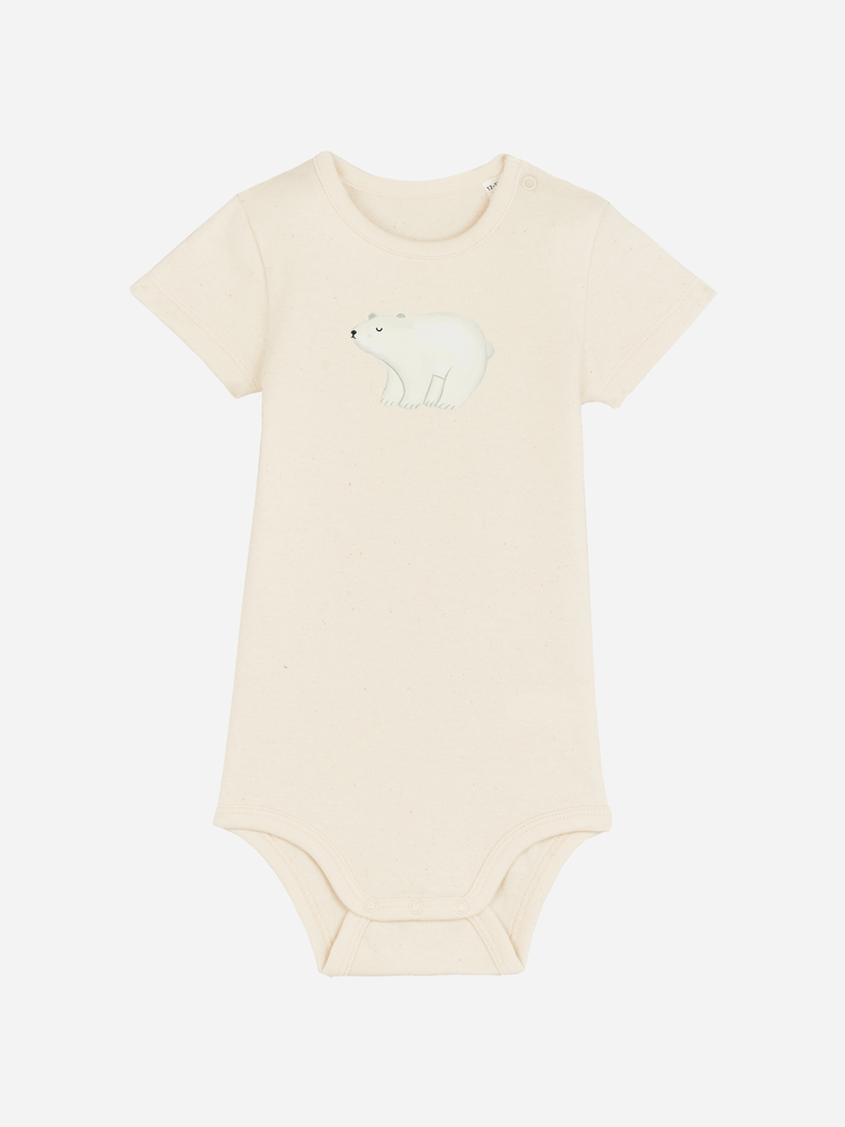 Personalisierter Baby-Body für 0-2 Jahre mit Eisbär-Motiv, ideal als winterliches Geschenk zu Weihnachten.