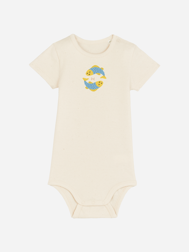 Bio-Baby Body 'Sternzeichen Fische' - personalisierbar Farbe: Beige Bild 1