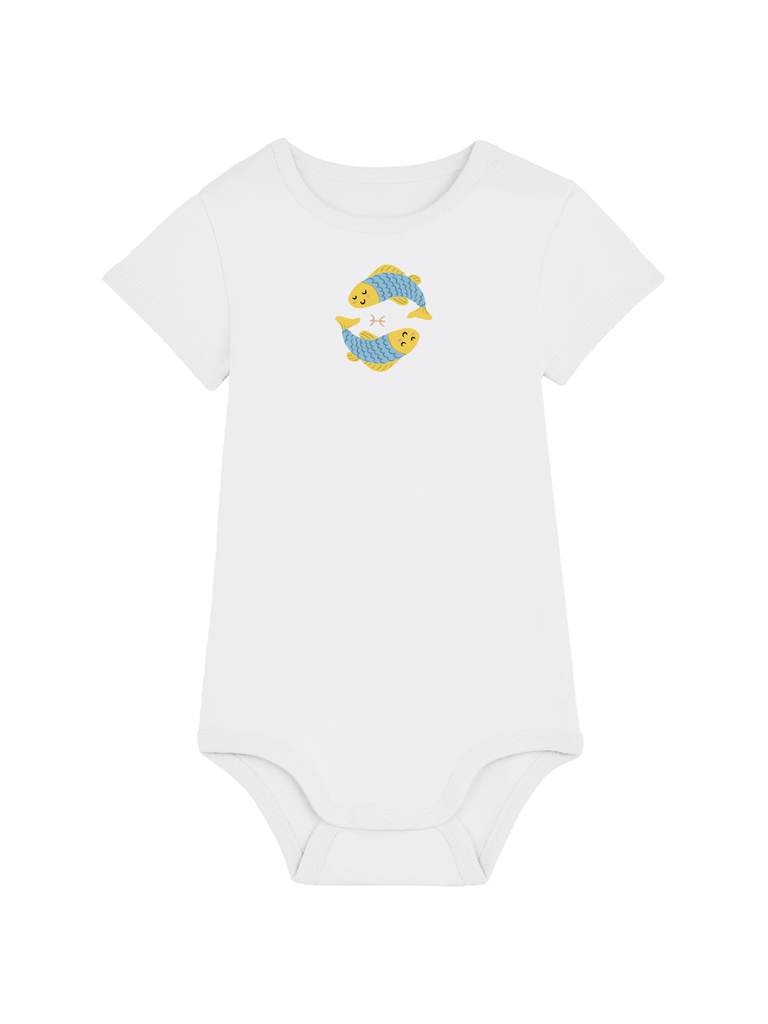 Bio-Baby Body 'Sternzeichen Fische' - personalisierbar Farbe: Weiß Bild 1