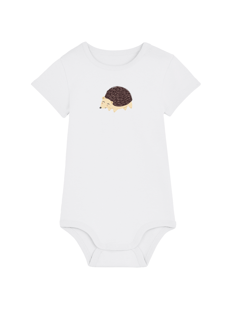 Personalisierter Baby-Body mit süßem Igel-Motiv für Jungen und Mädchen, ideal als Geschenk zur Geburt.