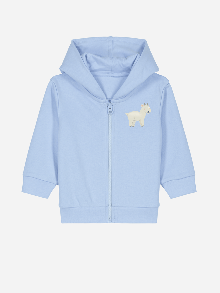 Bio-Baby & Kleinkind Sweatjacke 'Ziege' Farbe: Hellblau Vorderansicht