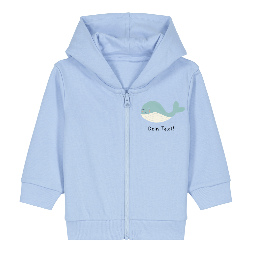 Personalisierbare Bio-Sweatjacke Motiv 'Wal' – Geschenk zur Geburt, Taufe oder zum 1. Geburtstag 