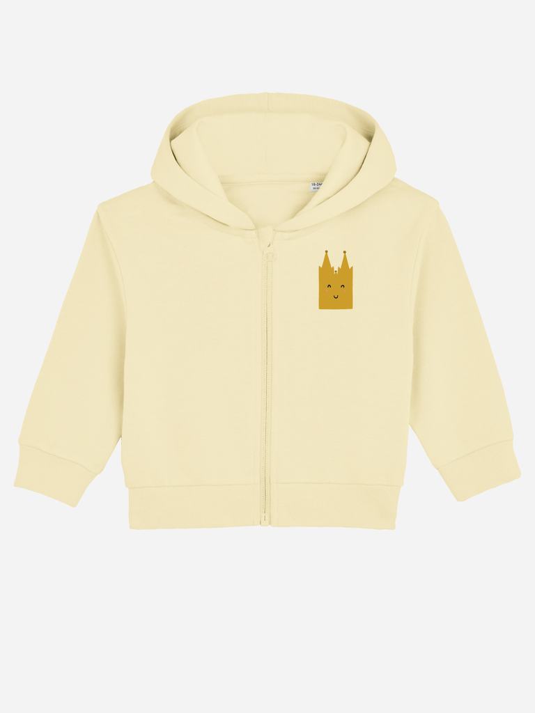 Personalisierbare Bio-Sweatjacke für Kinder mit Kölner Dom-Motiv, ideal für kleine Kölner Abenteuer.