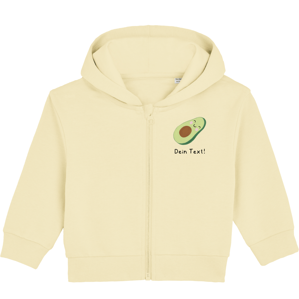 Personalisierbare Bio-Sweatjacke Motiv 'Avocado' – Geschenk zur Geburt, Taufe oder zum 1. Geburtstag 