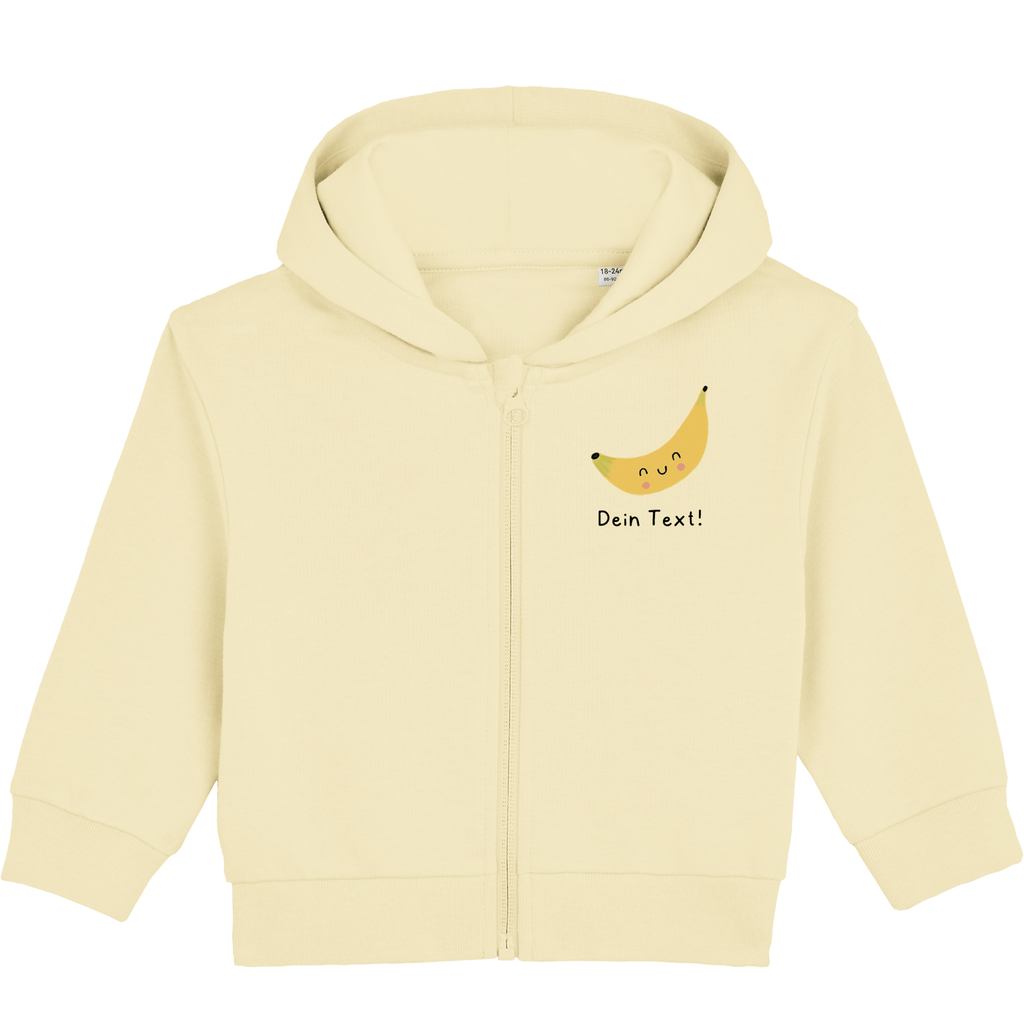 Personalisierbare Bio-Sweatjacke Motiv 'Banane' – Geschenk zur Geburt, Taufe oder zum 1. Geburtstag 