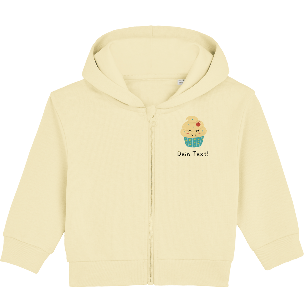 Personalisierbare Bio-Sweatjacke Motiv 'Cupcake' – Geschenk zur Geburt, Taufe oder zum 1. Geburtstag 
