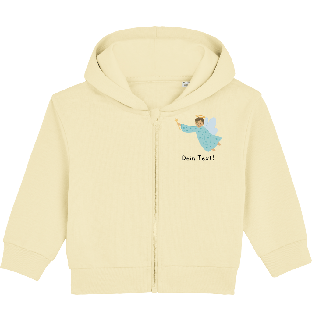 Personalisierbare Bio-Sweatjacke Motiv 'Schutzengel' – Geschenk zur Geburt, Taufe oder zum 1. Geburtstag 