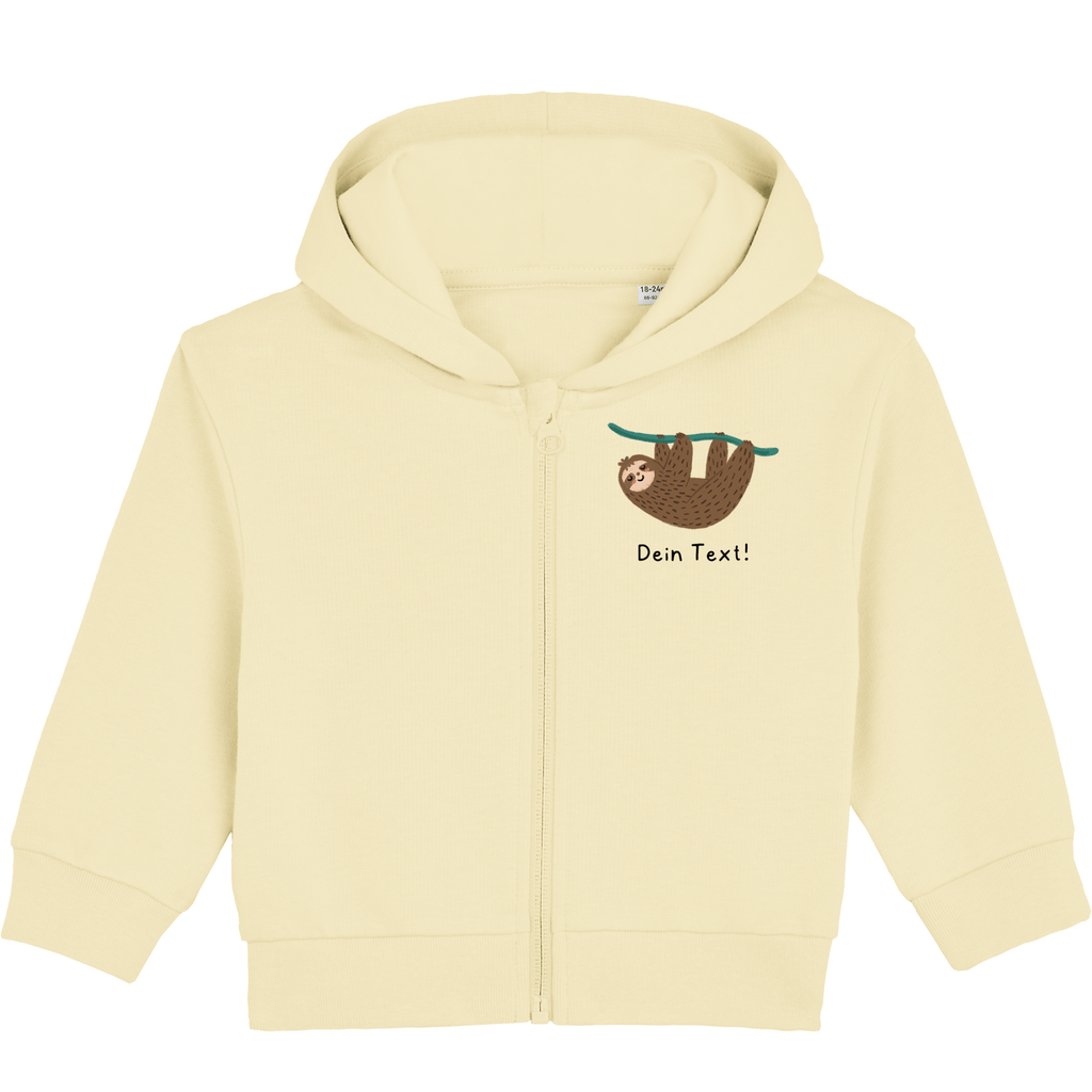 Personalisierbare Bio-Sweatjacke Motiv 'Faultier' – Geschenk zur Geburt, Taufe oder zum 1. Geburtstag 