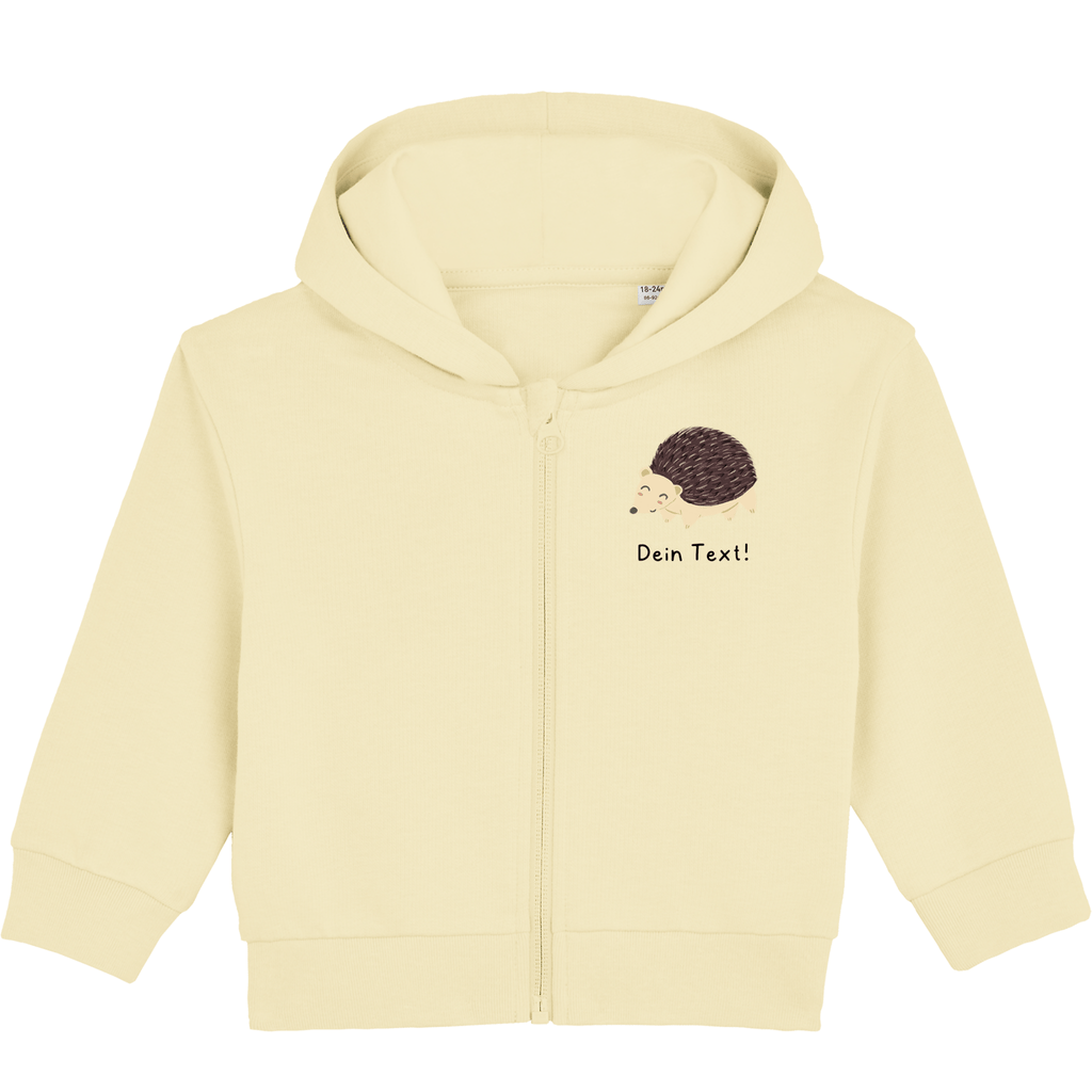 Personalisierbare Bio-Sweatjacke Motiv 'Igel' – Geschenk zur Geburt, Taufe oder zum 1. Geburtstag 