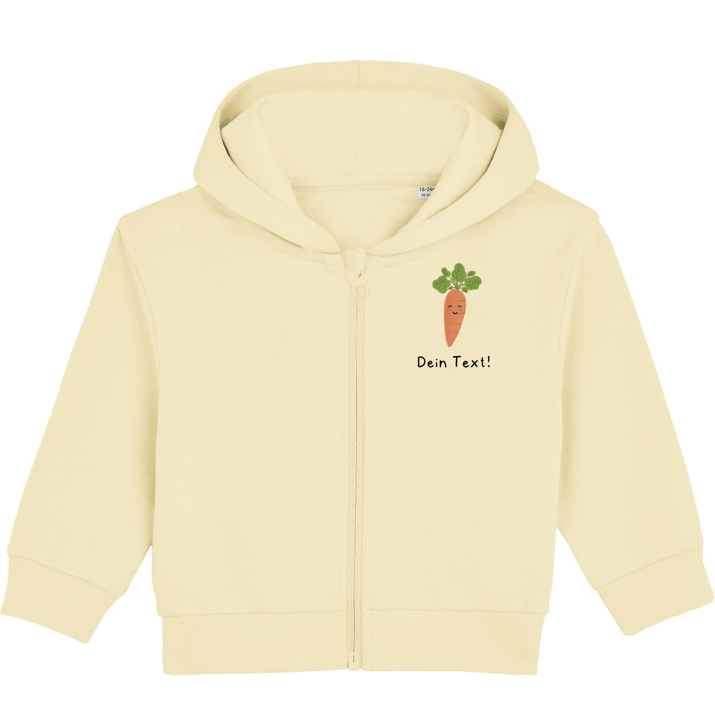Personalisierbare Bio-Sweatjacke Motiv 'Karotte' – Geschenk zur Geburt, Taufe oder zum 1. Geburtstag 