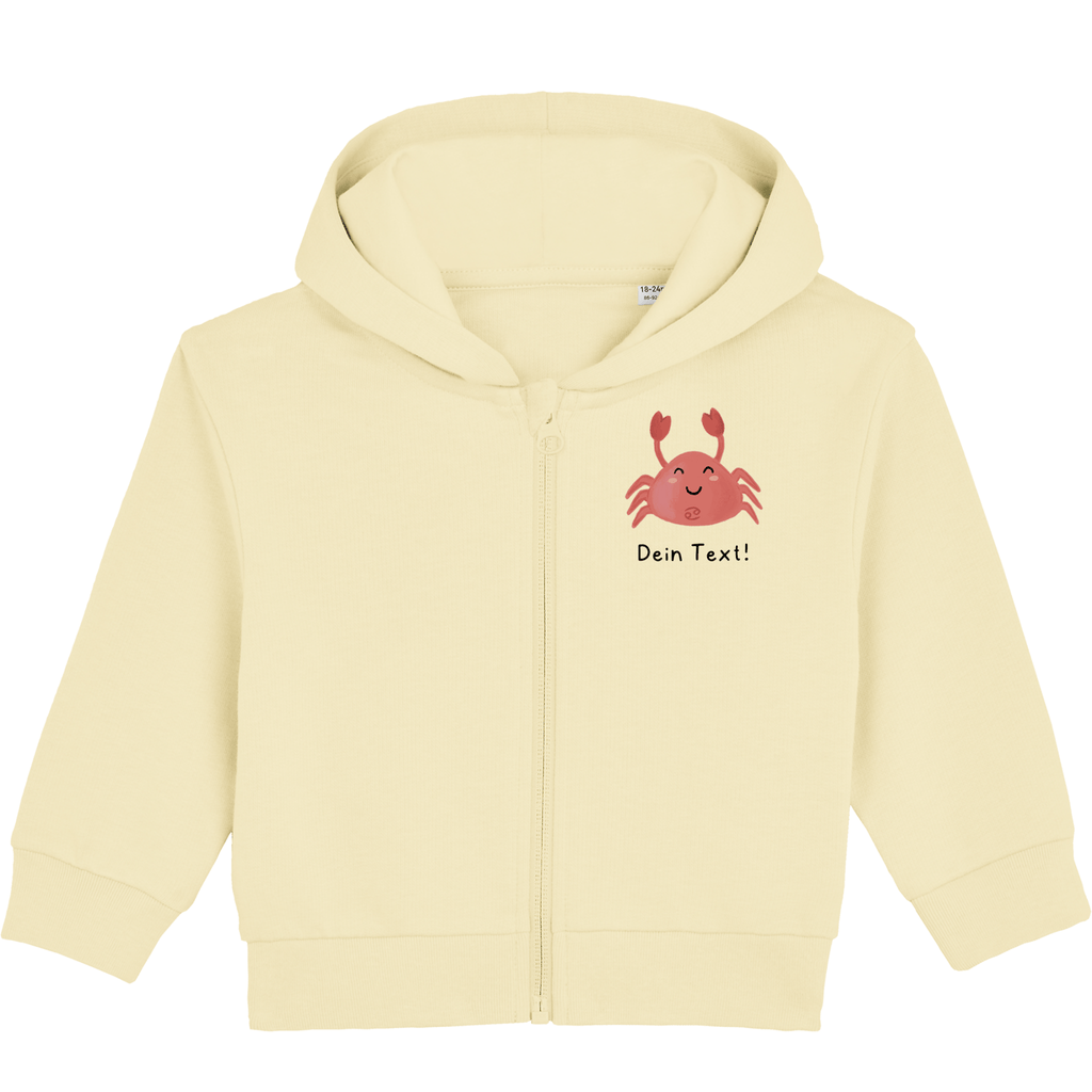 Personalisierbare Bio-Sweatjacke Motiv 'Sternzeichen Krebs' – Geschenk zur Geburt, Taufe oder zum 1. Geburtstag 