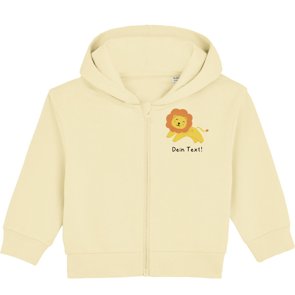 Personalisierbare Bio-Sweatjacke Motiv 'Löwe' – Geschenk zur Geburt, Taufe oder zum 1. Geburtstag 