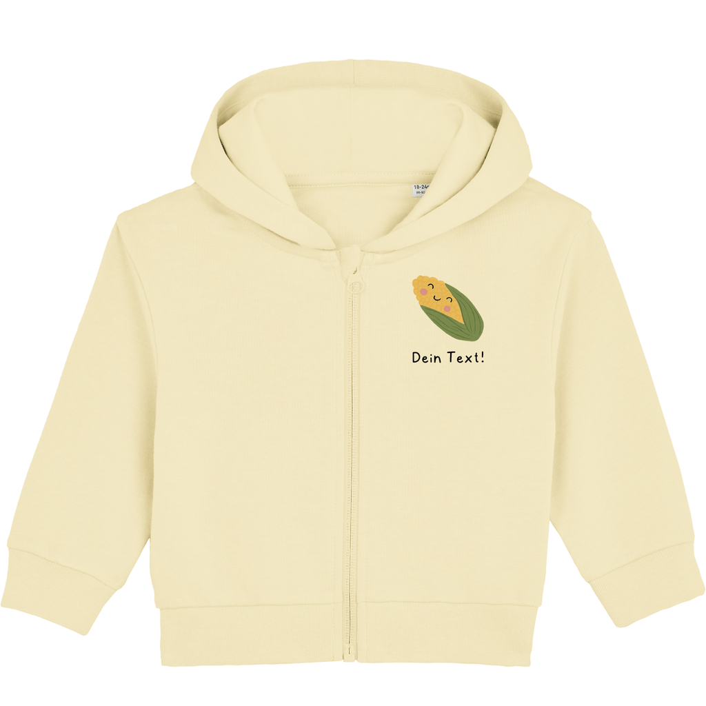Personalisierbare Bio-Sweatjacke Motiv 'Mais' – Geschenk zur Geburt, Taufe oder zum 1. Geburtstag 