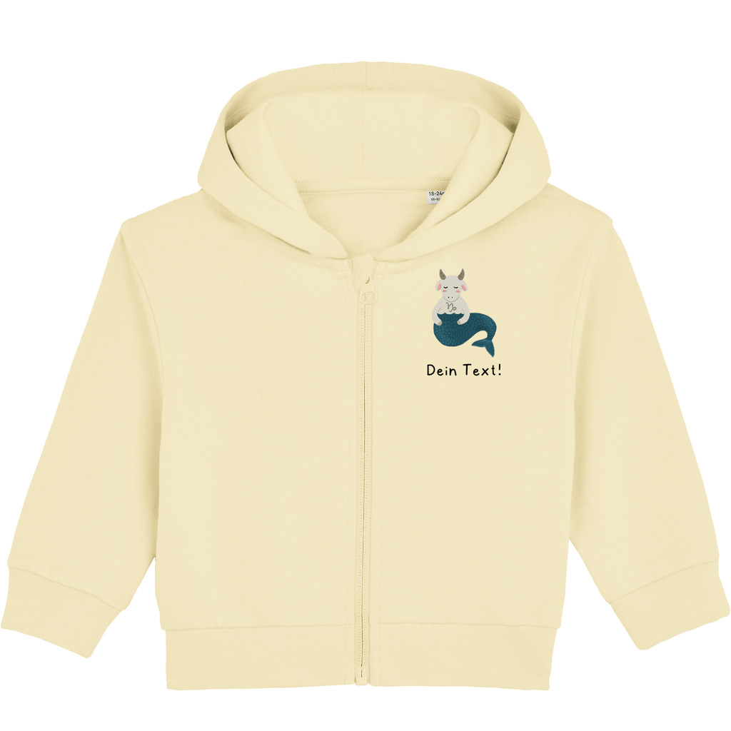 Personalisierbare Bio-Sweatjacke Motiv 'Sternzeichen Steinbock' – Geschenk zur Geburt, Taufe oder zum 1. Geburtstag 