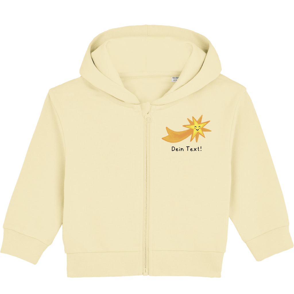 Personalisierbare Bio-Sweatjacke Motiv 'Sternschnuppe' – Geschenk zur Geburt, Taufe oder zum 1. Geburtstag 