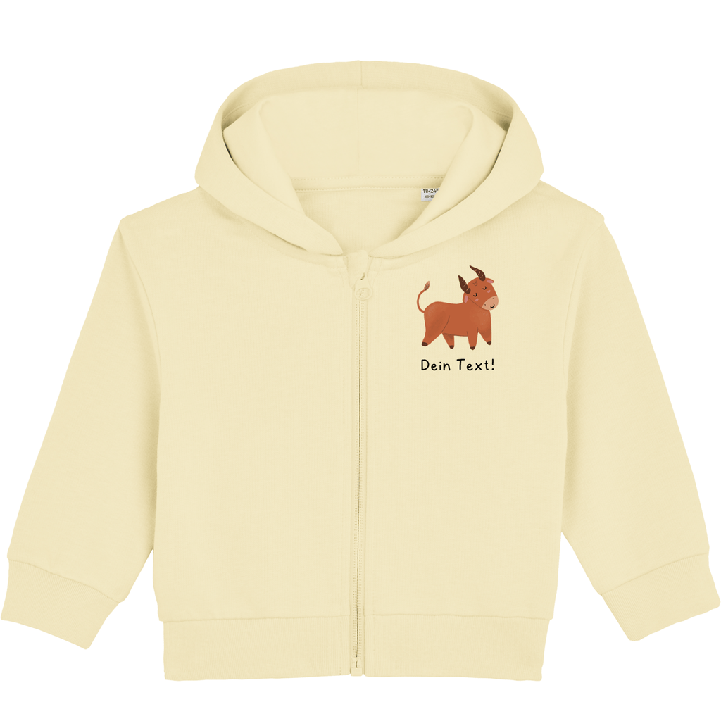 Personalisierbare Bio-Sweatjacke Motiv 'Sternzeichen Stier' – Geschenk zur Geburt, Taufe oder zum 1. Geburtstag 