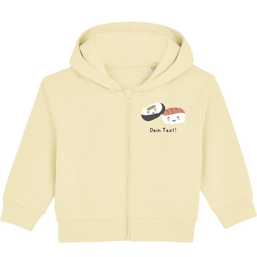 Personalisierbare Bio-Sweatjacke Motiv 'Sushi' – Geschenk zur Geburt, Taufe oder zum 1. Geburtstag 