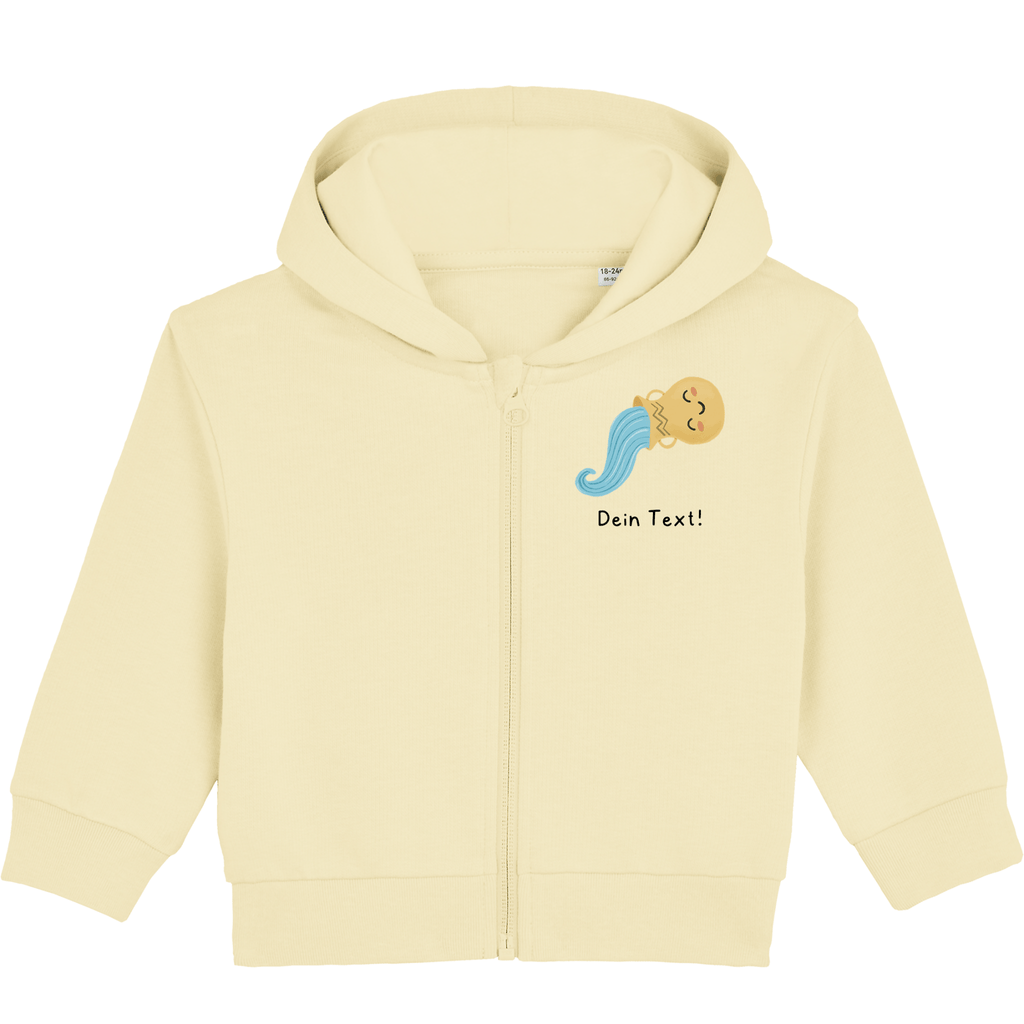 Personalisierbare Bio-Sweatjacke Motiv 'Sternzeichen Wassermann' – Geschenk zur Geburt, Taufe oder zum 1. Geburtstag 