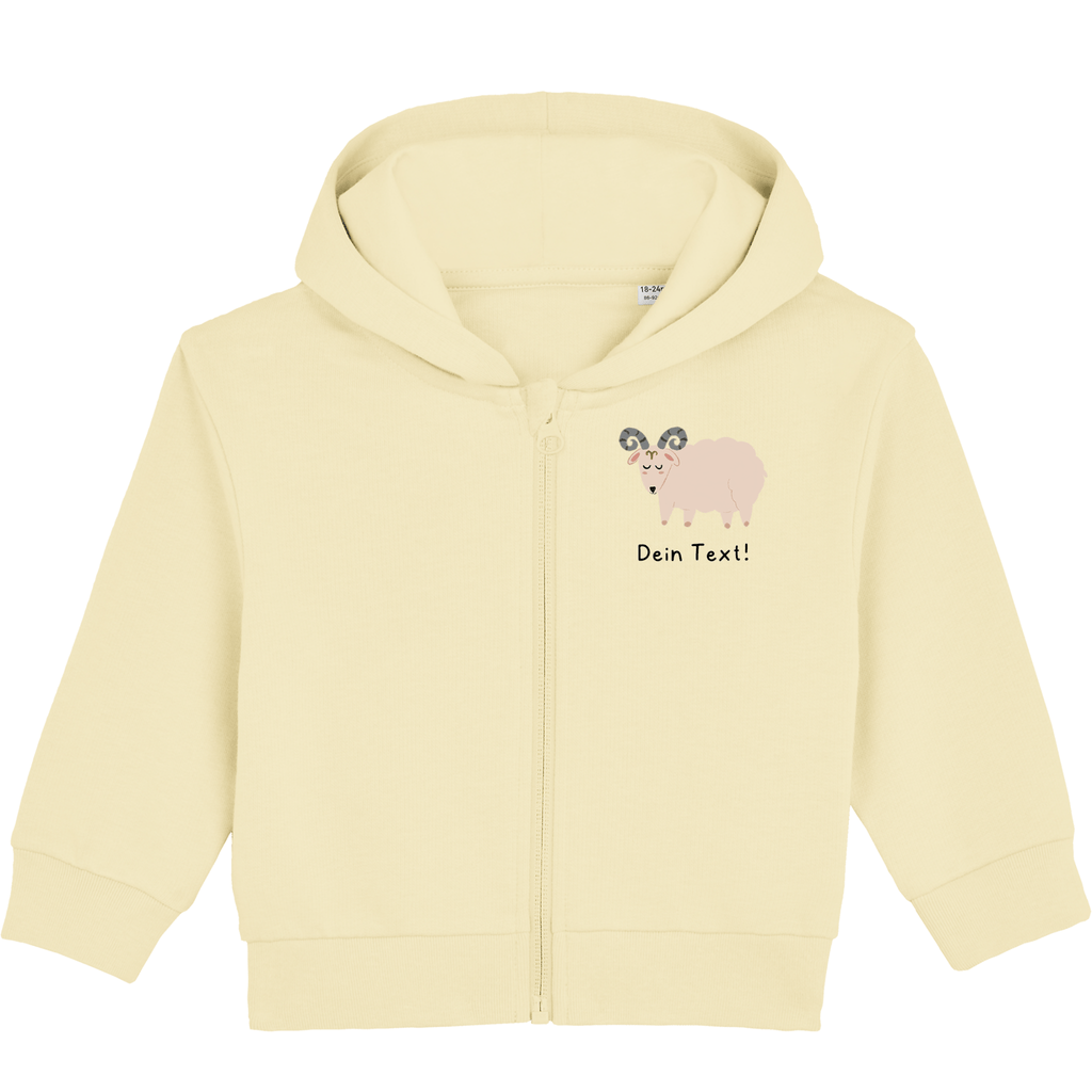 Personalisierbare Bio-Sweatjacke Motiv 'Sternzeichen Widder' – Geschenk zur Geburt, Taufe oder zum 1. Geburtstag 