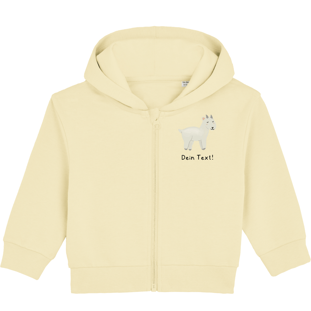 Personalisierbare Bio-Sweatjacke Motiv 'Ziege' – Geschenk zur Geburt, Taufe oder zum 1. Geburtstag 