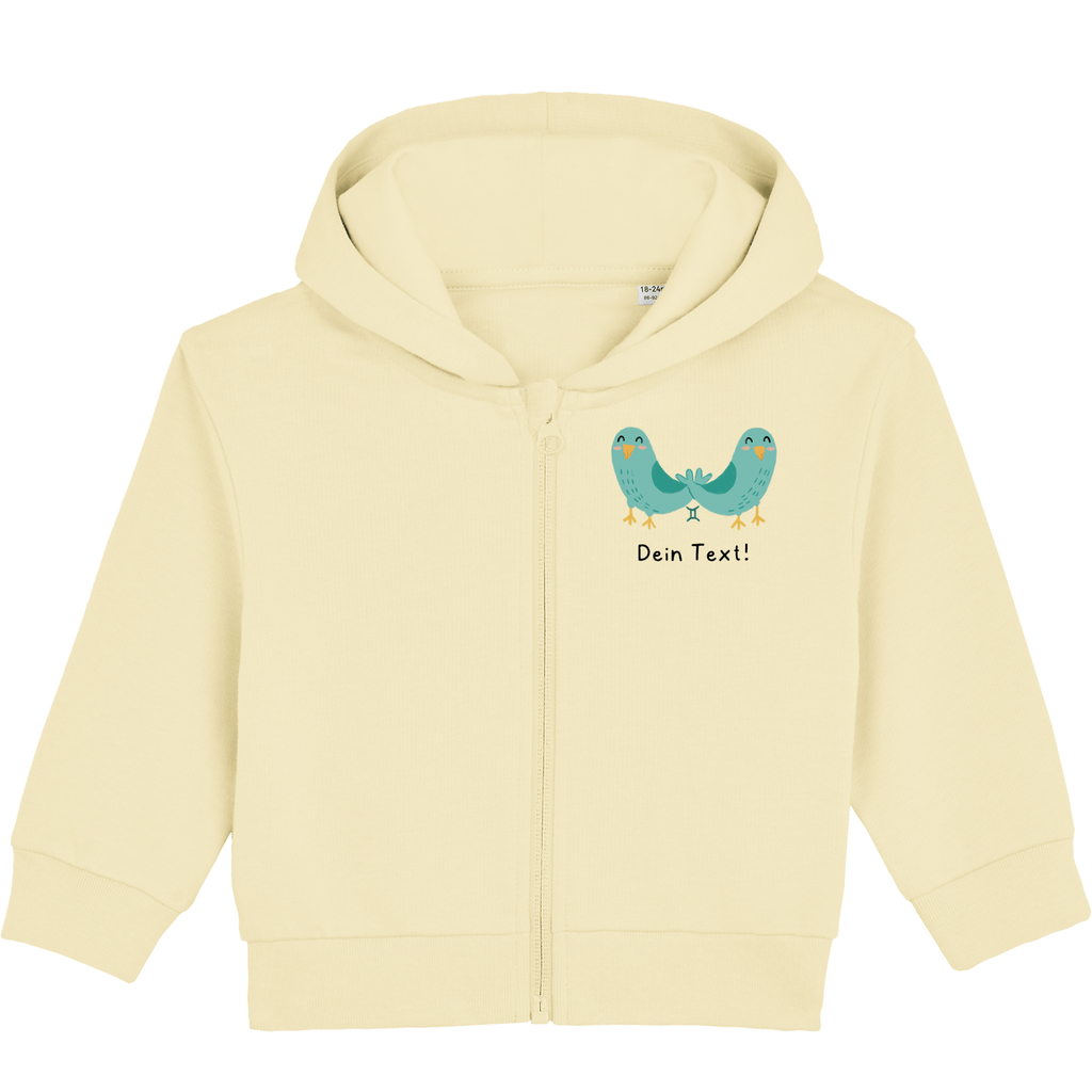 Personalisierbare Bio-Sweatjacke Motiv 'Sternzeichen Zwilling' – Geschenk zur Geburt, Taufe oder zum 1. Geburtstag 
