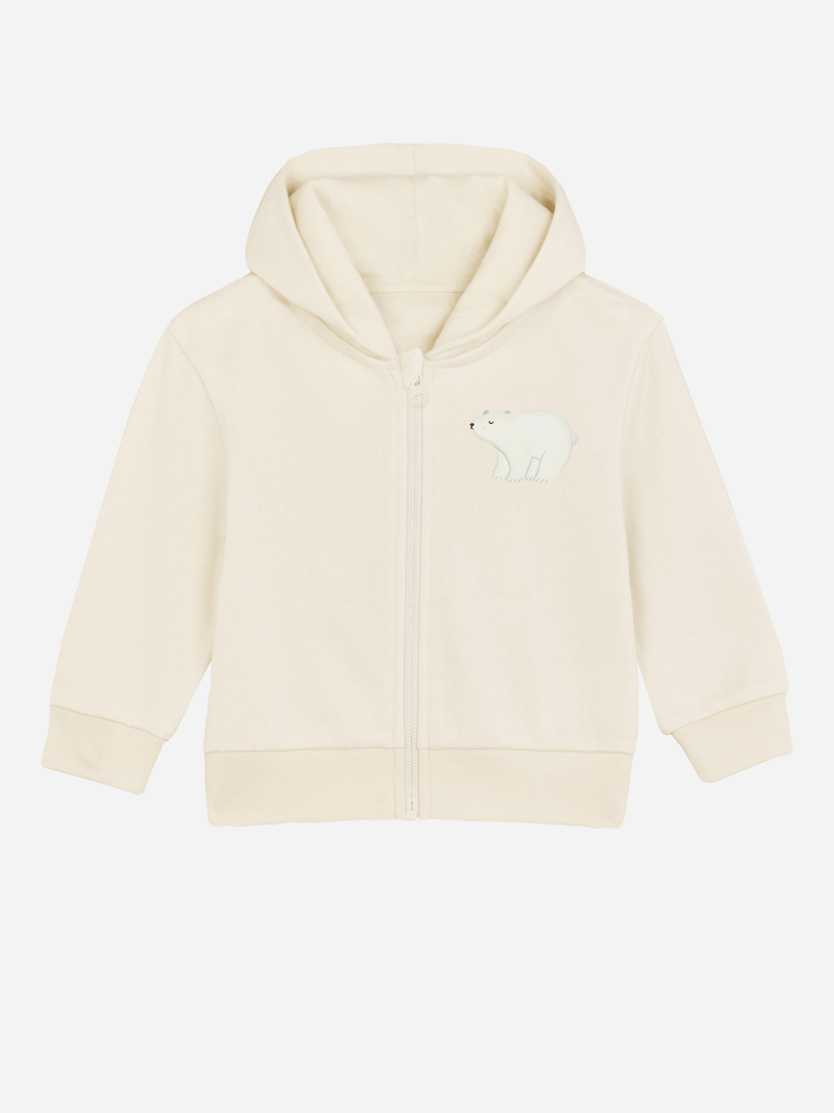 Personalisierbare Bio-Sweatjacke für Kleinkinder mit Eisbär-Motiv in Beige