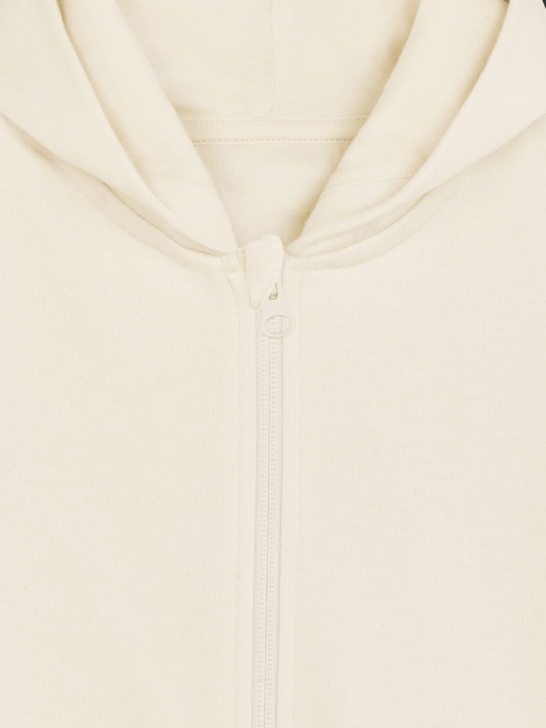 Personalisierbare bio Sweatjacke in hellem Beige mit Kapuze und Reißverschluss, ideal für Kinder (0-3 J.)