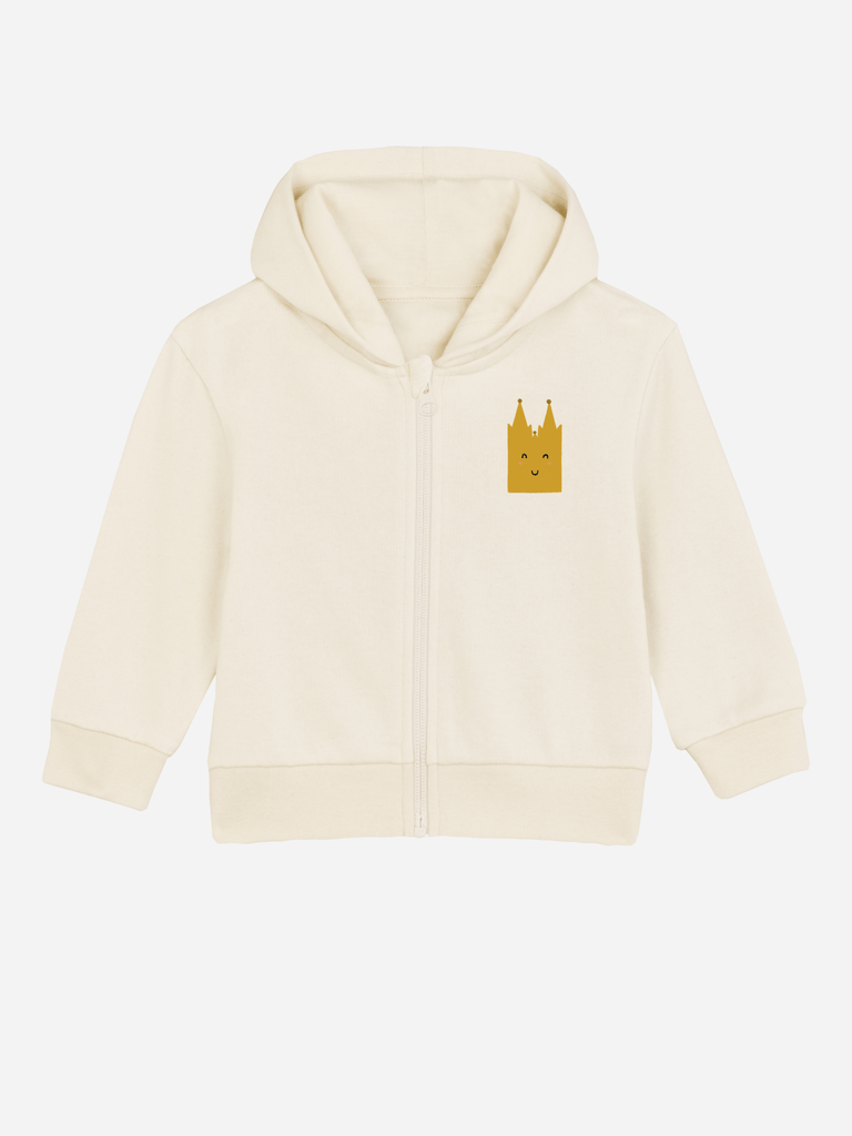 Personalisierbare Bio-Sweatjacke für Kinder mit Kölner Dom Motiv, ideal als kreatives Geschenk in Köln.