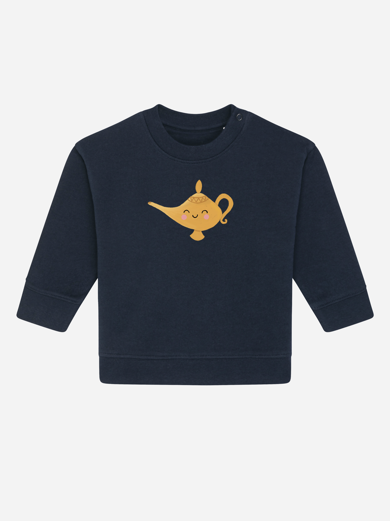 Bio-Pullover für Babys mit Wunderlampe-Design, ideal zur Taufe oder Geburt und personalisierbar.