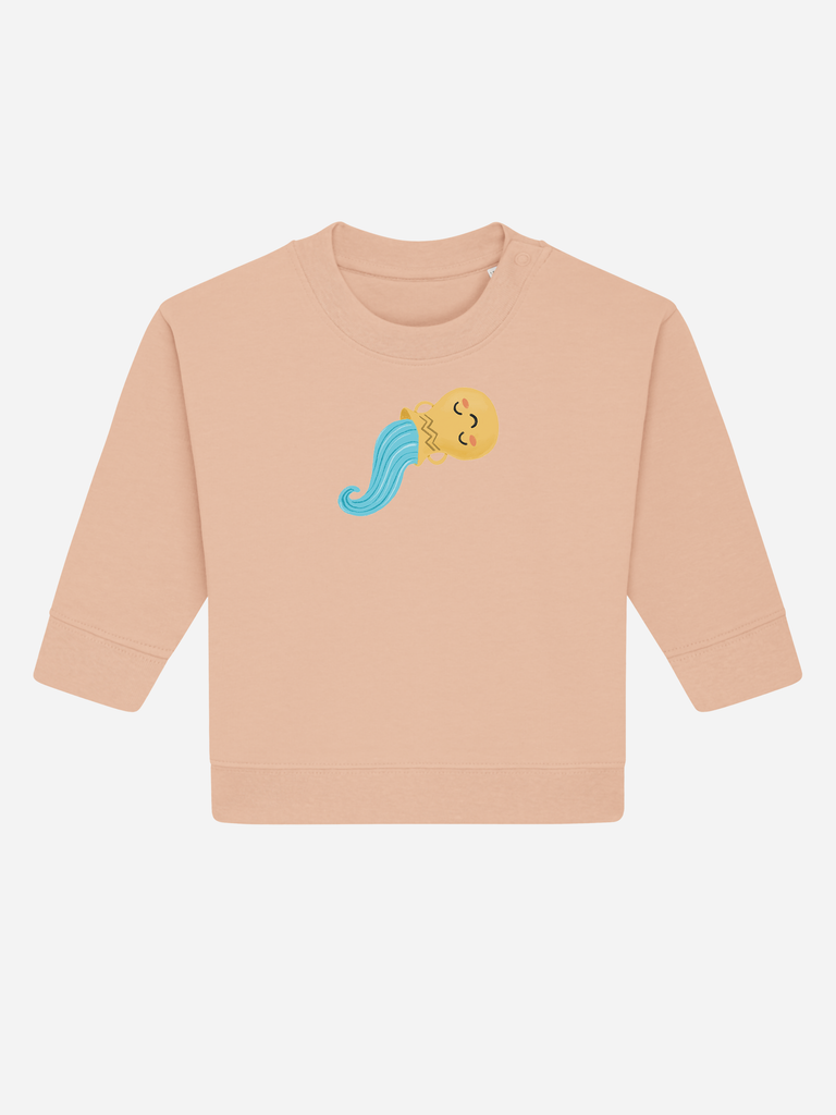 Geschenk für 2-jährige Jungs & Mädchen: Personalisierbarer Bio-Pullover (0–3 J.) 'Sternzeichen Wassermann', Frontansicht in Orange