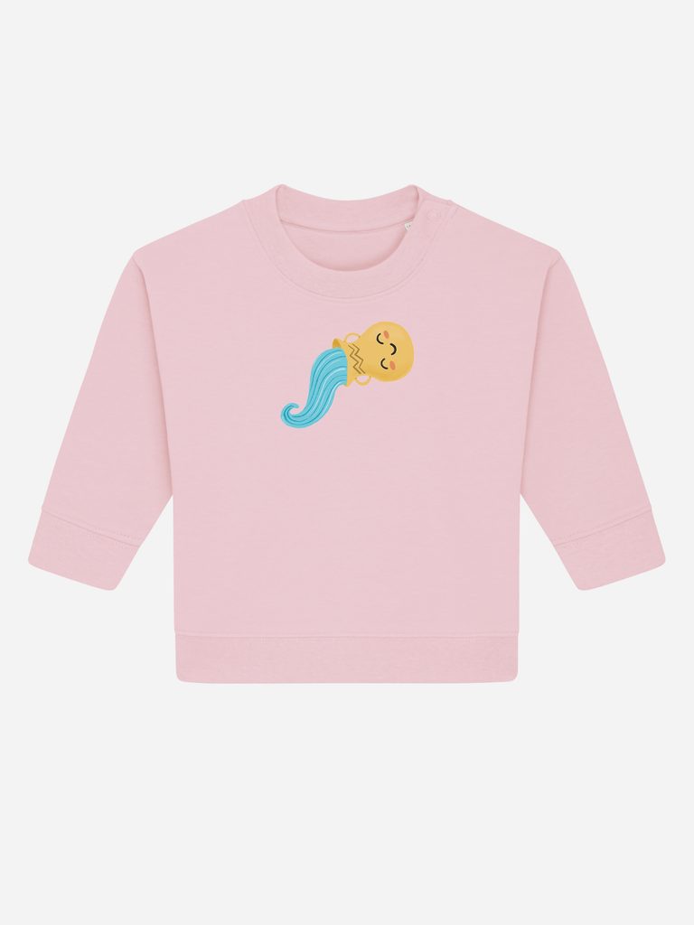 Geschenk für 2-jährige Jungs & Mädchen: Personalisierbarer Bio-Pullover (0–3 J.) 'Sternzeichen Wassermann', Frontansicht in Rosa