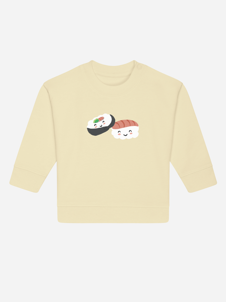 Kuschelnder Bio-Sweater für Kinder mit niedlichem Sushi-Design, nachhaltig und in 8 Farben erhältlich.