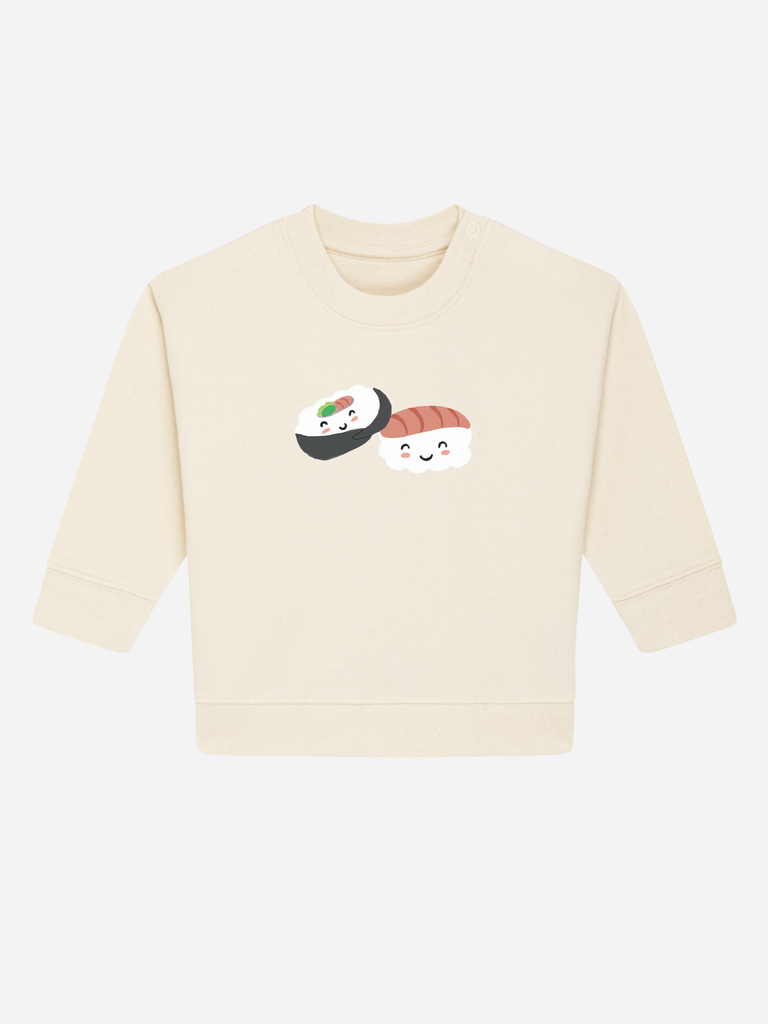 Personalisierter nachhaltiger Sweater für Kleinkinder mit niedlichem Sushi-Design, in 8 Farben erhältlich.